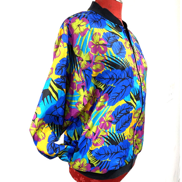Retro 1980s silky bomber jacket zip front pockets 12 Impressions California USA - Picture 4 of 11